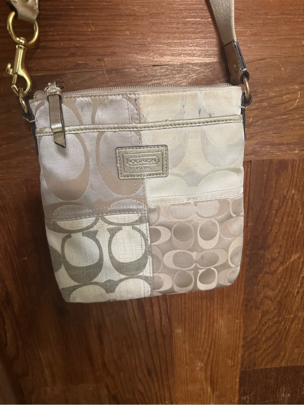 Coach Signature Patchwork Crossbody Bag in Neutral Beige
